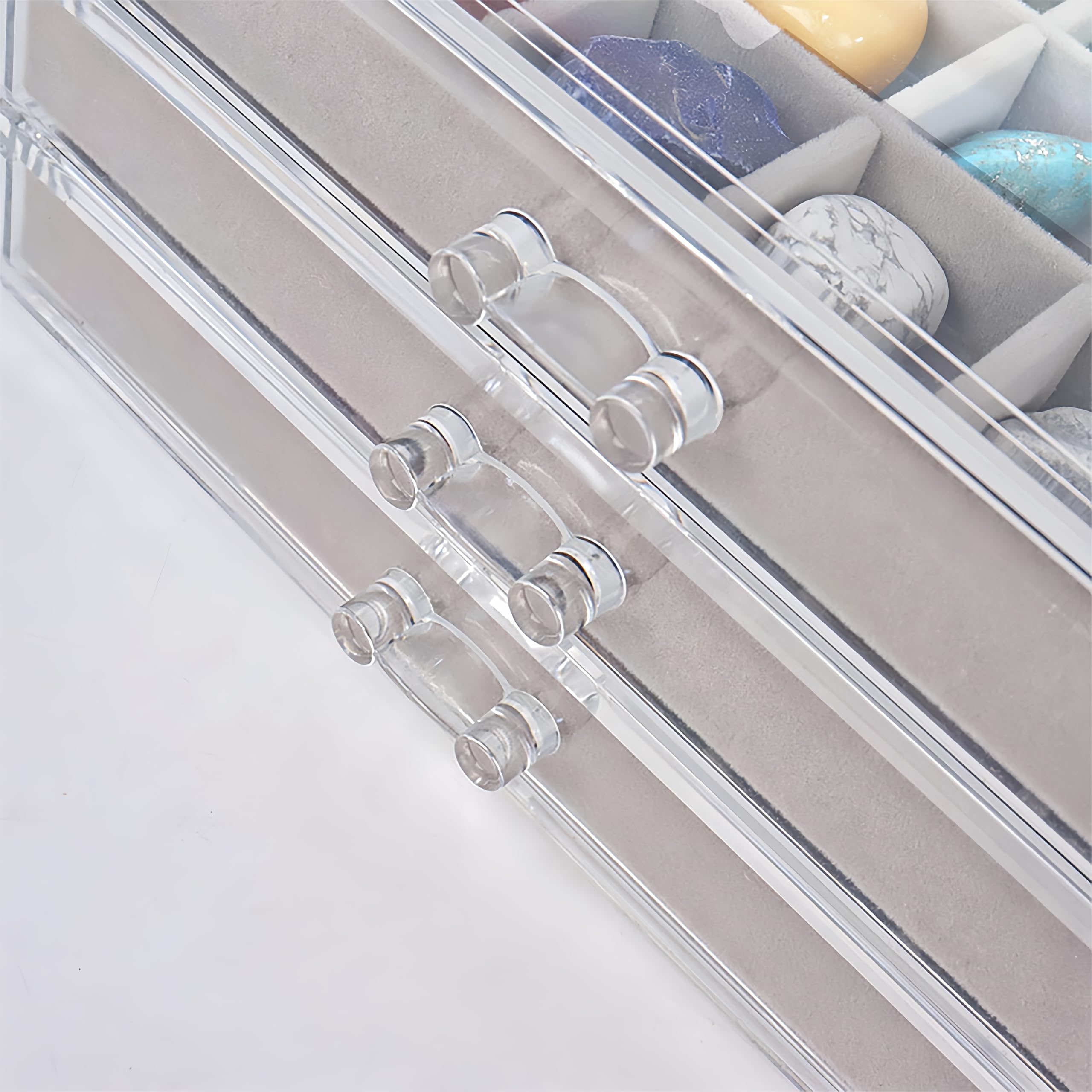 Dmnnlp Rock Display Case, 3 Drawers 54 Grids Rock Collection Box, Storage Cases for Gemstone Fossil Crystal Stone Jewellery (Grey)