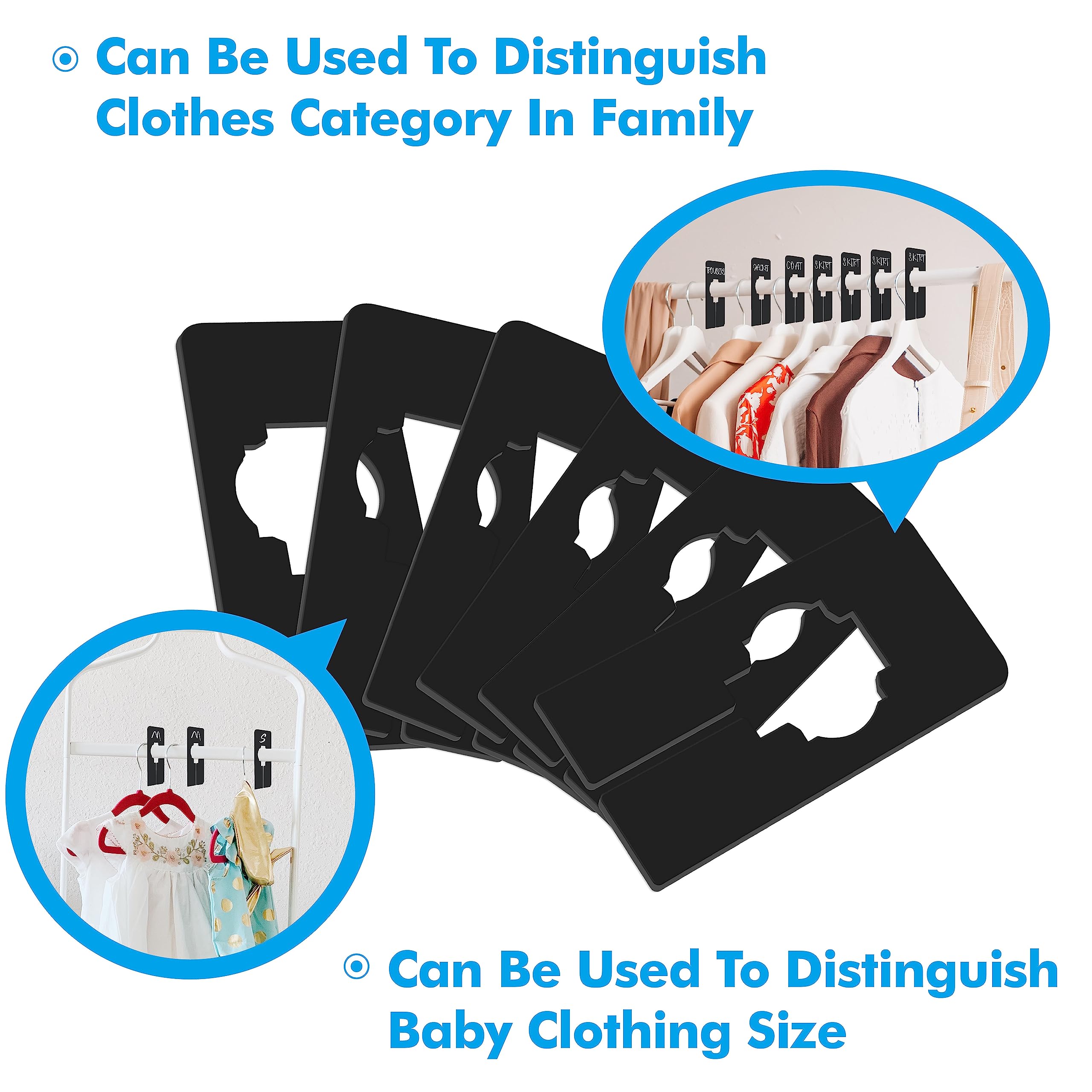 30 PCS Rectangular Closet Dividers with a Bonus Marker, Black Plastic Rectangle Clothing Size Dividers Writable and Reusable for Sorting Clothing