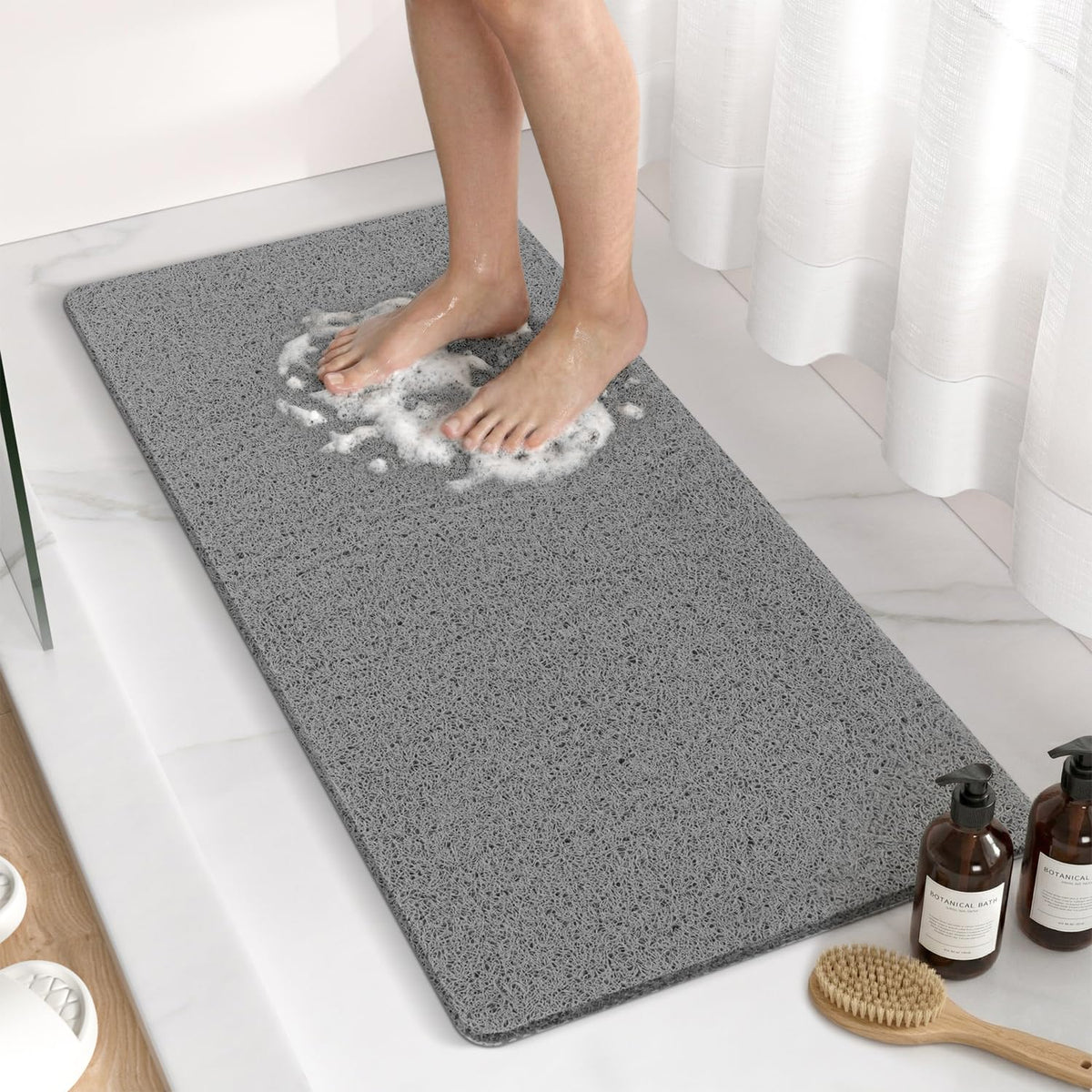 HITSLAM Bath Mat Non Slip Anti Mould, 88 x 40 cm Long Soft PVC Loofah Shower Mat for Inside Shower, Bathtub Mat without Suction Cups