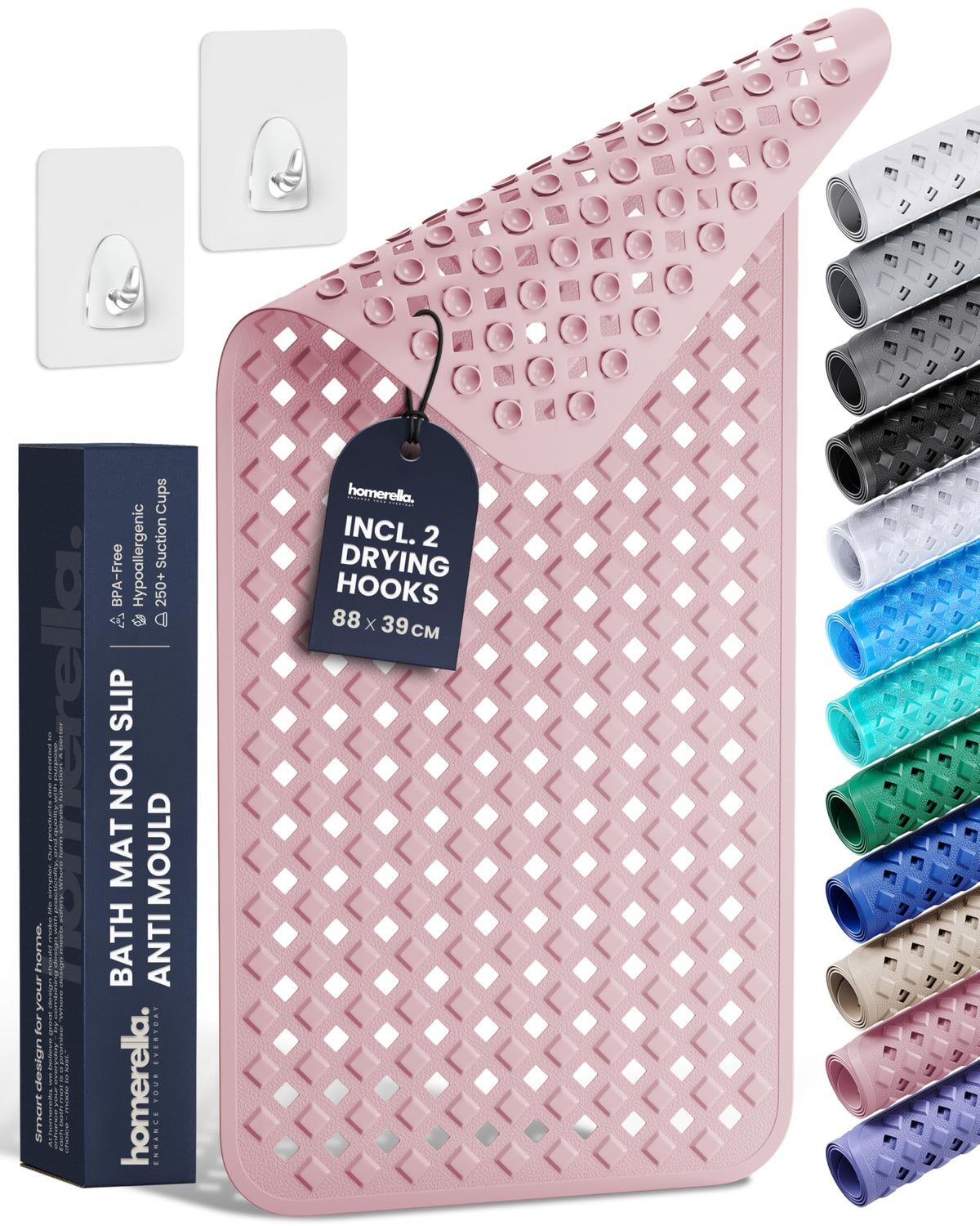 homerella Bath Mat Non Slip Anti Mould 88x39cm Shower Mat Non Slip Bath Mat
