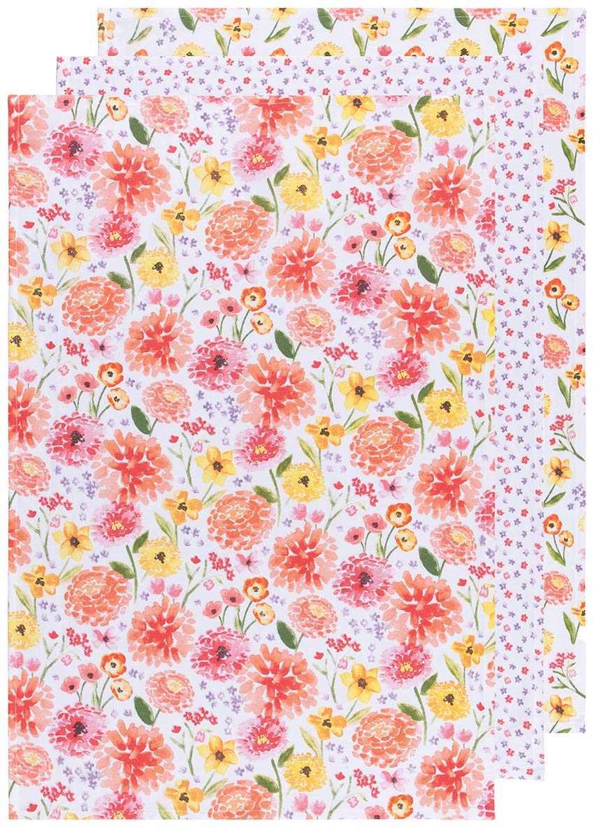 Now Designs Floursack Kitchen Towels Quick Dry Cotton Hand Towel Set, 3 Count, Cottage Floral, 20 x 30 in