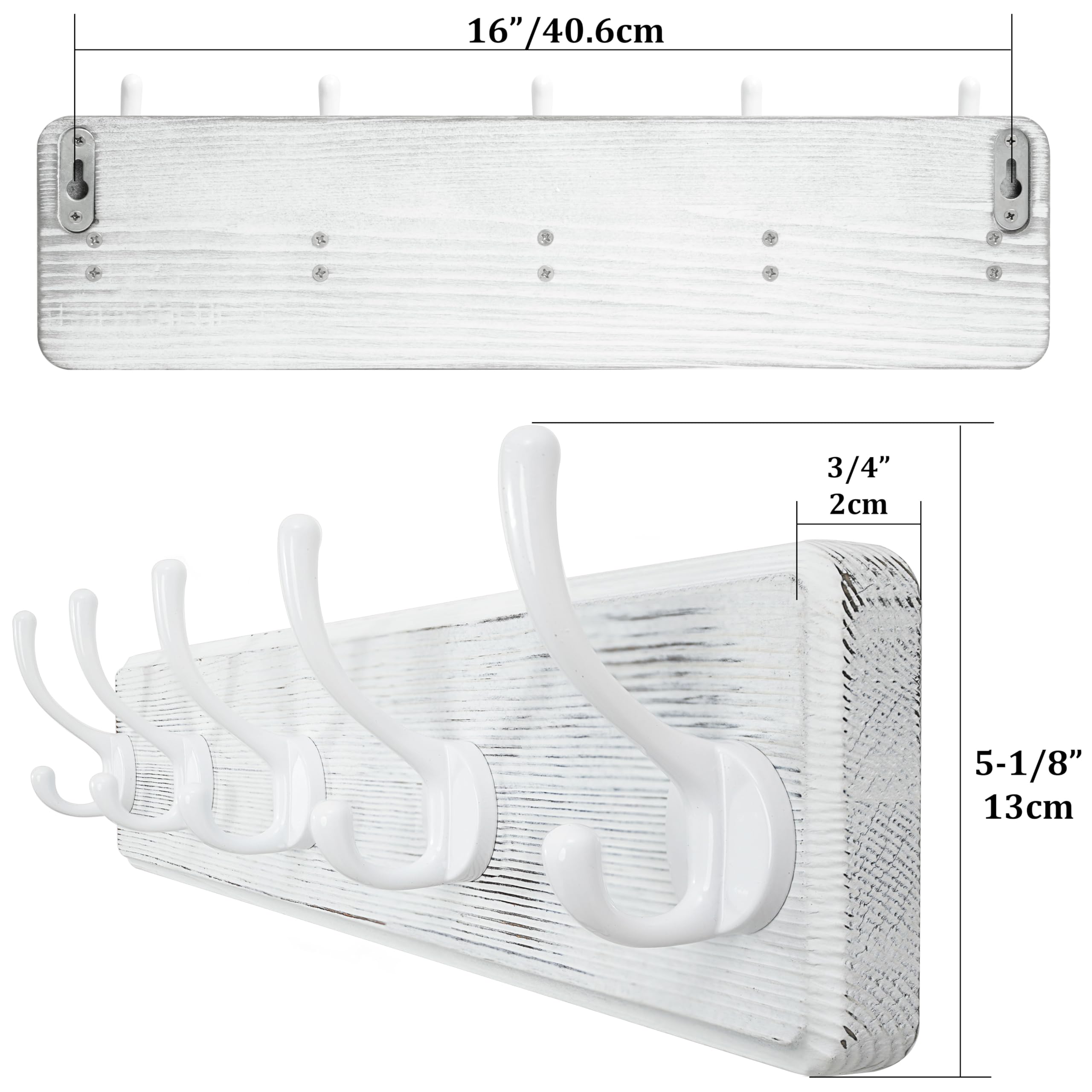 WEBI Coat Rack Wall Mount,Coat Hooks Wall Mounted,16’’ Hole to Hole,Large Coat Hanger Wall Hook Rack,5 Hooks for Hanging