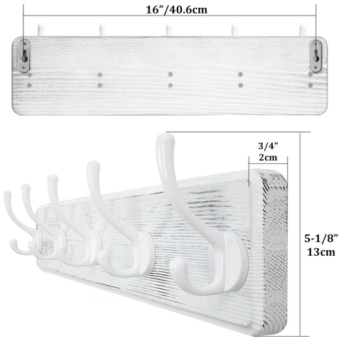 WEBI Coat Rack Wall Mount,Coat Hooks Wall Mounted,16’’ Hole to Hole,Large Coat Hanger Wall Hook Rack,5 Hooks for Hanging