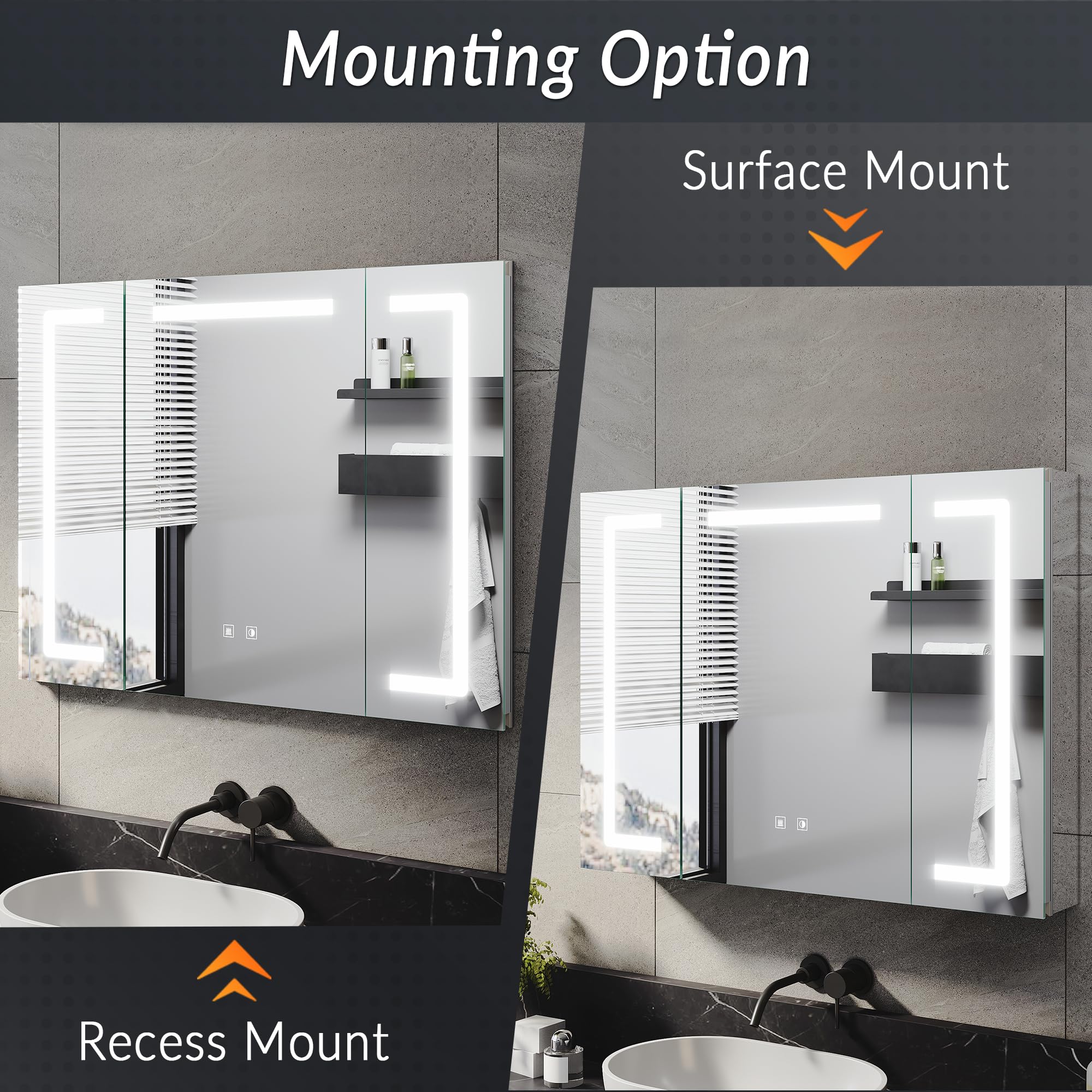 ELEGANT LED Bathroom Mirror Cabinet with Shaver Socket & 3 Colors, 80x60cm