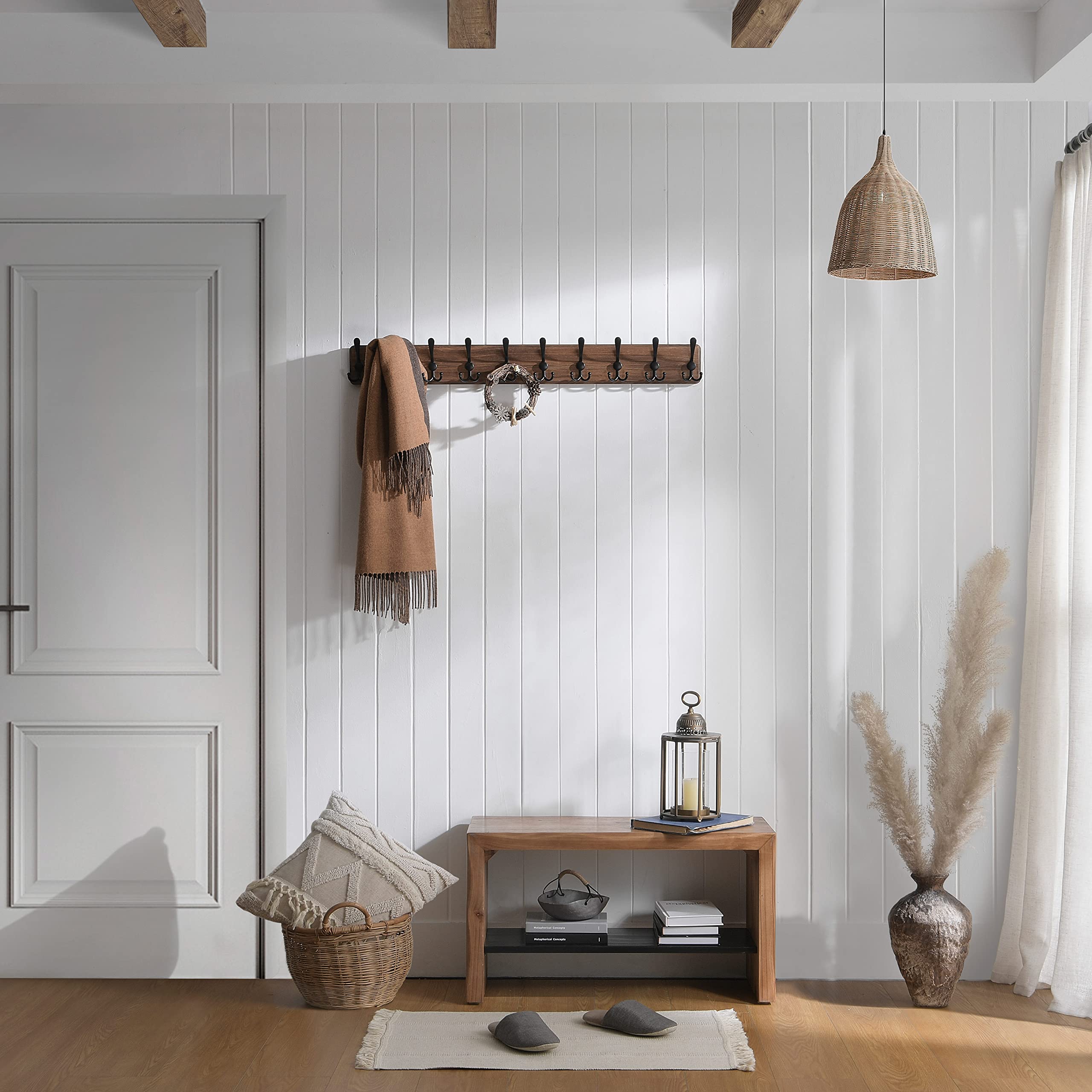 SKOLOO Coat Rack Wall Mounted - 38.3'' Long, Pack of 2, Wooden, Heavy Duty, Rustic Coat Hooks for Wall