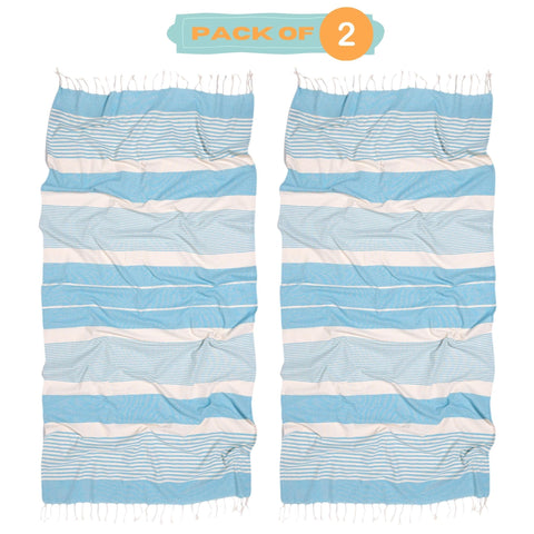 MOMOMUS 2 Pack XL Fouta or Cotton Beach Towels for Adults - Compact, Ultra-Soft, Absorbent - Extra Large Beach Towels for Adults - Turquoise 90x180cm