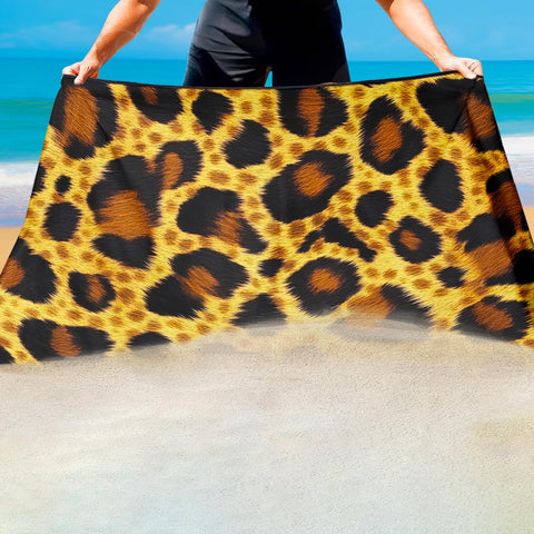 Violetpos Realistic Leopard Fur Print Beach Towel, Extra Large 180x90 cm 250GSM Microfibre, Sand Free Quick Dry