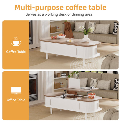 PURFINO Coffee Table with Lift Top - Wooden Modern Centre Table with Unique Textured & Hidden Storage, for Living Room, Bedroom, Small Space