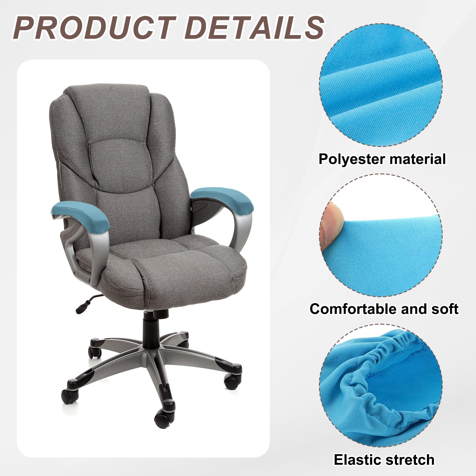 sourcing map Chair Armrest Slipcovers Covers, 22 x 7cm Polyester Removable Seat Hand Rest Protector for Office Chairs Desk Chair(Lake Blue)