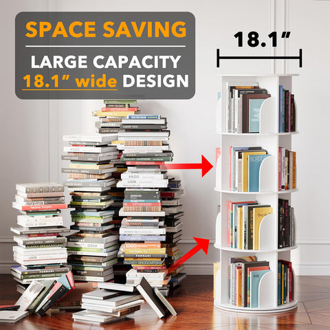 SpaceAid 4-Tier Rotating Bookshelf Tower, Spinning Lazy Susan, 360° Revolving Bookshelf Storage, Round Carousel