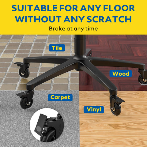WEWILL Office Chair Castors with Lock, 5 Pieces Office Chair Replacement Castors for Carpet and Parquet