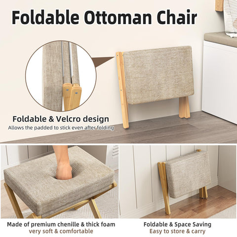 BAMBOOHOMIE Foldable Foot Stool Ottoman, Modern Foot Rest with Bamboo X Legs & Thick Foam Cushion