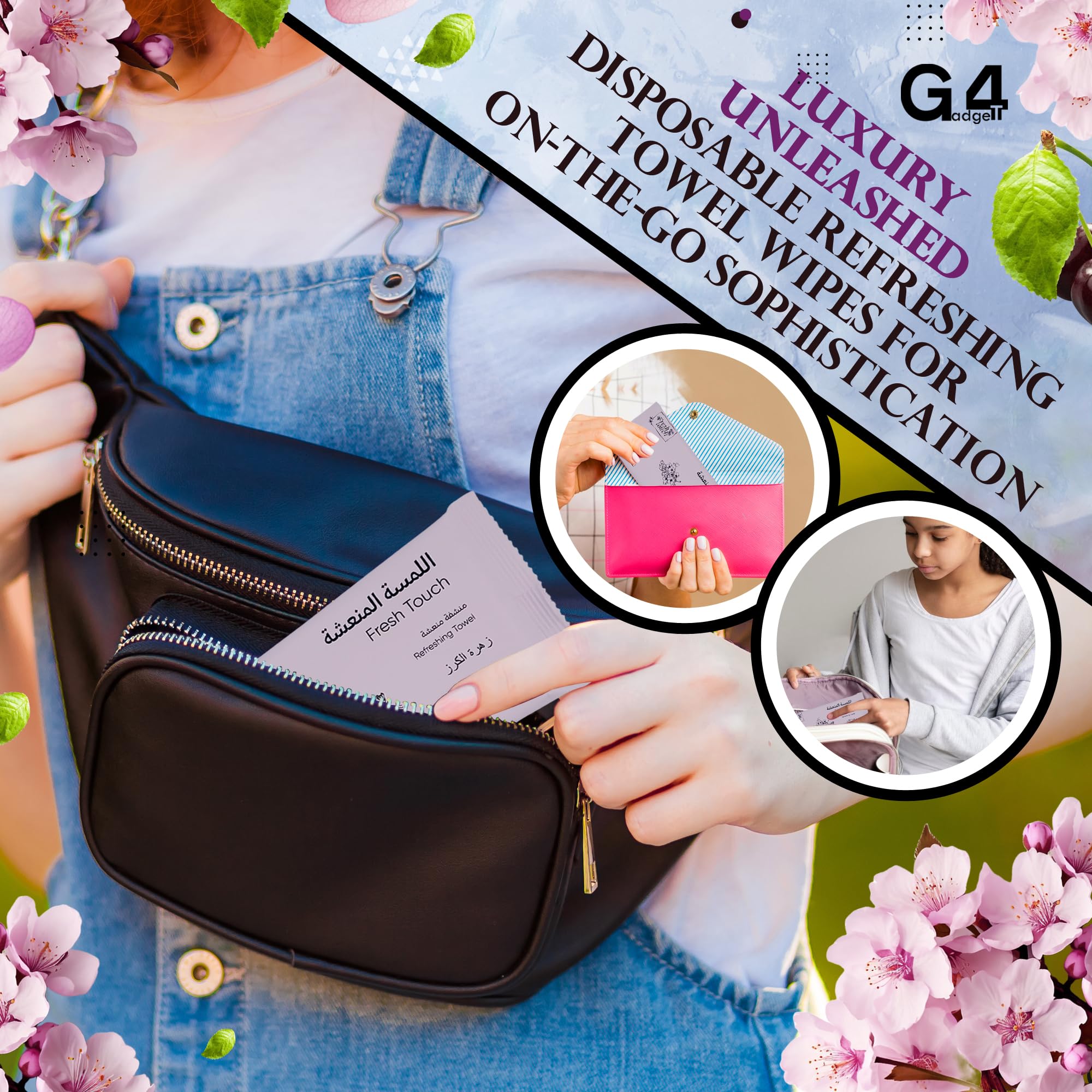 G4GADGET Luxury Disposable Refreshing Towel Wipes 6 Pack - Cherry Blossom Scent | 25cm x 25cm Towels for Hands & Face | Hot & Cold Use