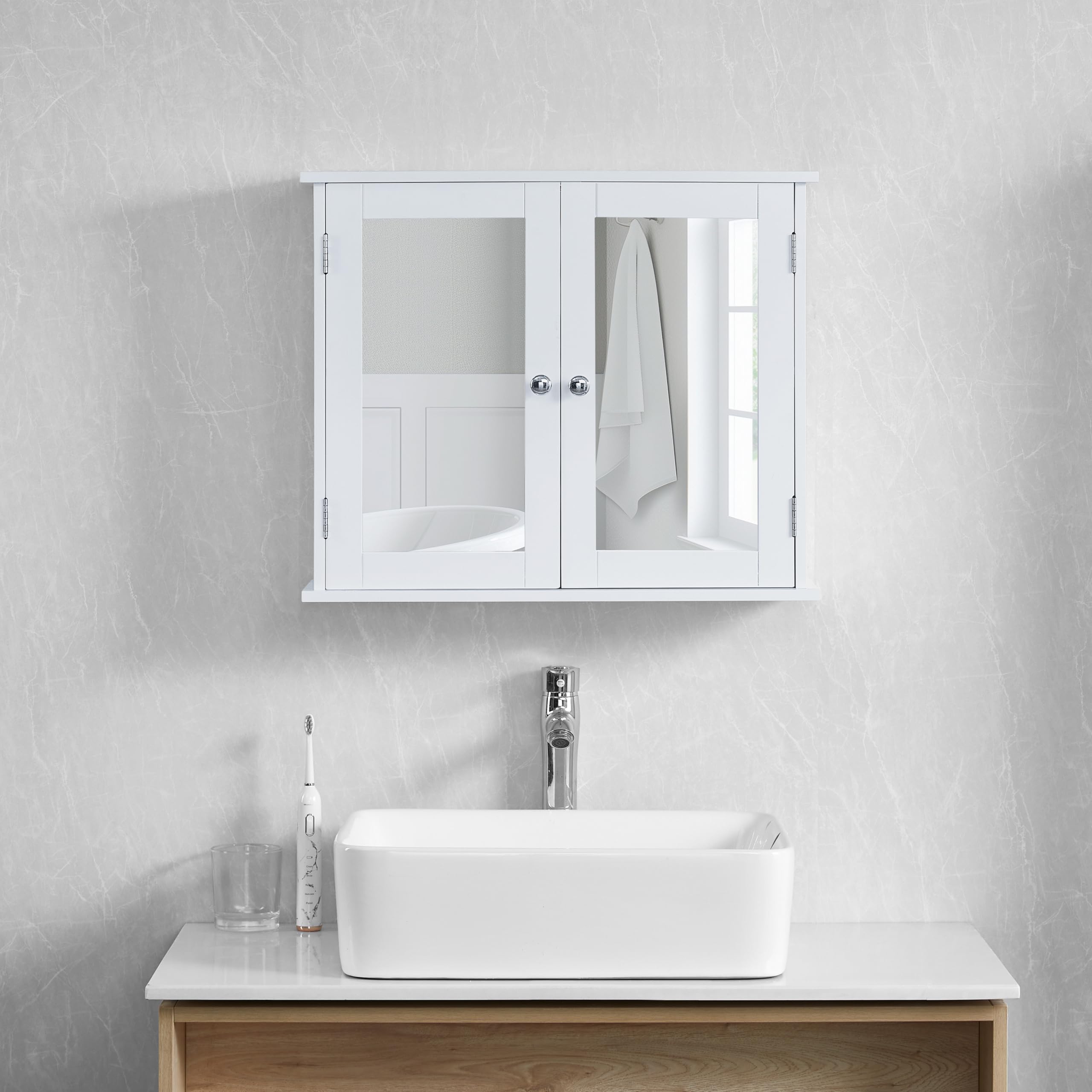 Bath Vida Priano Double Door Mirrored Bathroom Cabinet Storage Cupboard Wall Mounted, White