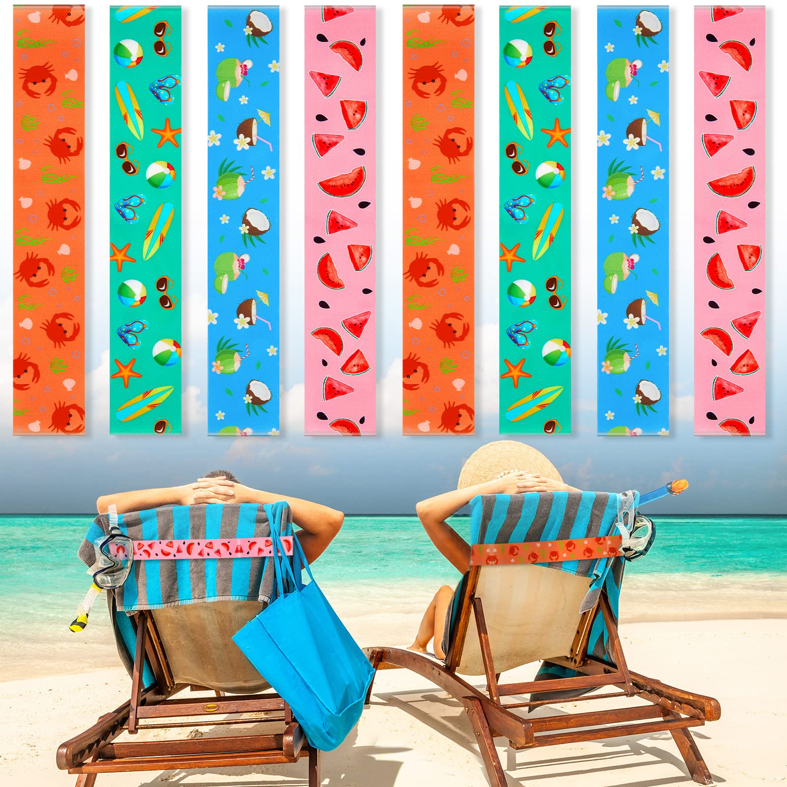 8 Pack Towel Bands for Chairs - Towel Clips and Holders, Cruise and Pool Accessories, Windproof Elastic Strap Holders for Lounge, Summer