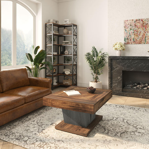 Tribesigns Square Coffee Table, Wood Coffee Table for Living Room, 31.5" Modern Center Table Tea Table Accent Table, Rustic Brown & Black