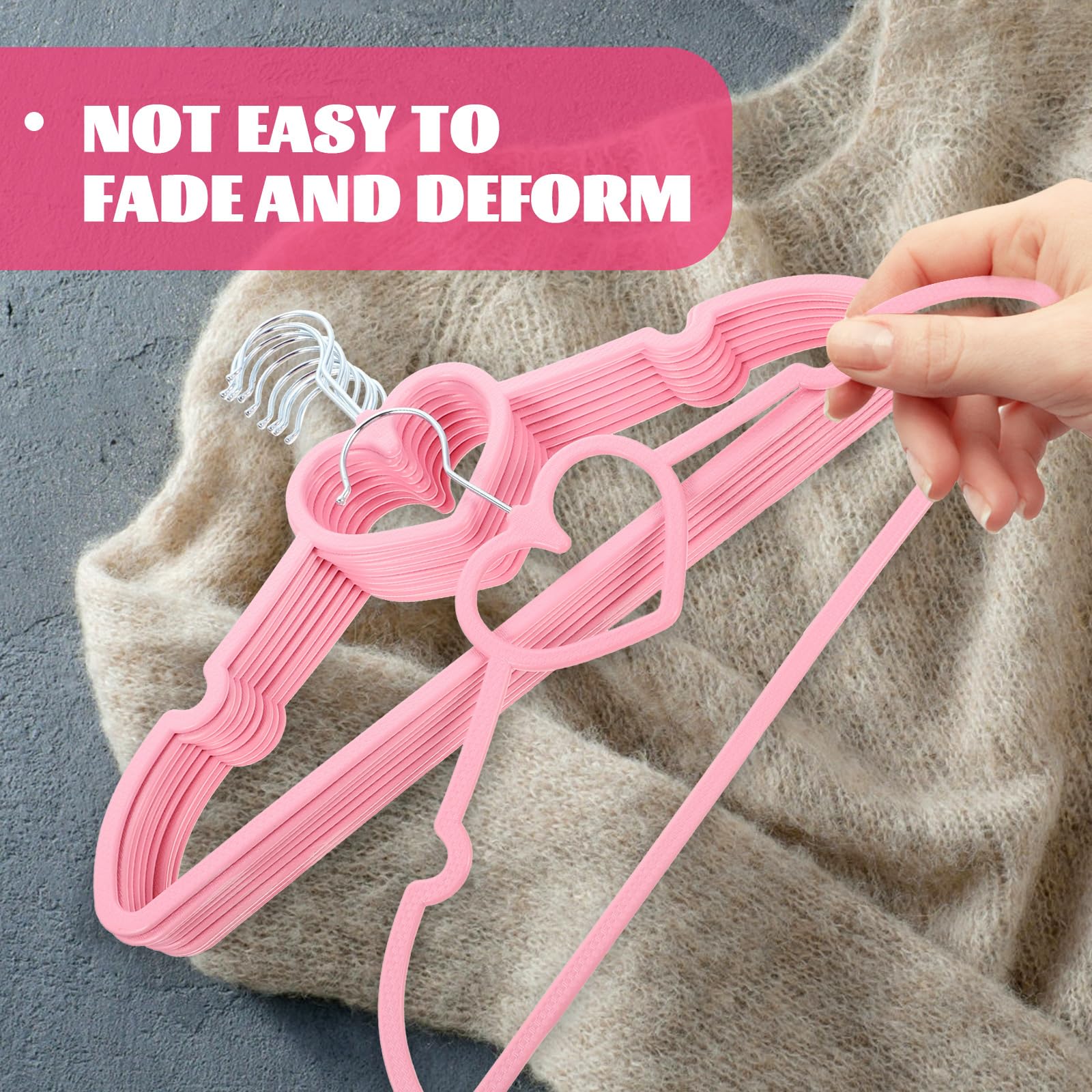 IMIKEYA 10 Pack Children Coat Hangers Non Slip Pink Cloth Hangers for Baby Toddler Kids Heart Pattern Plastic for Shirt Trousers Tie Space-Saving