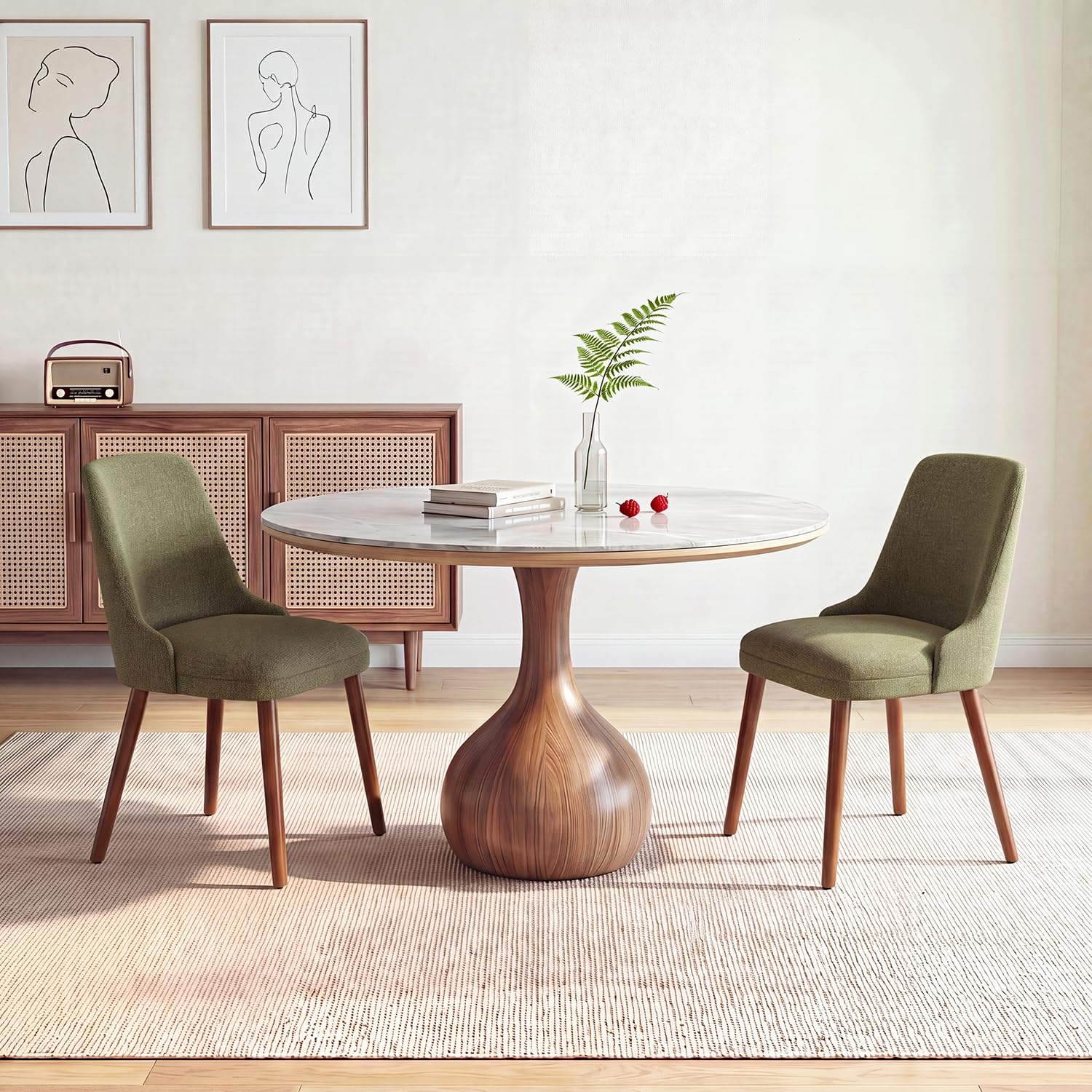 Dining Chairs Set of 2, Upholstered Dining Room Chairs with Ergonomic High Back, Thick Padded Seat, Skin-Friendly Fabric