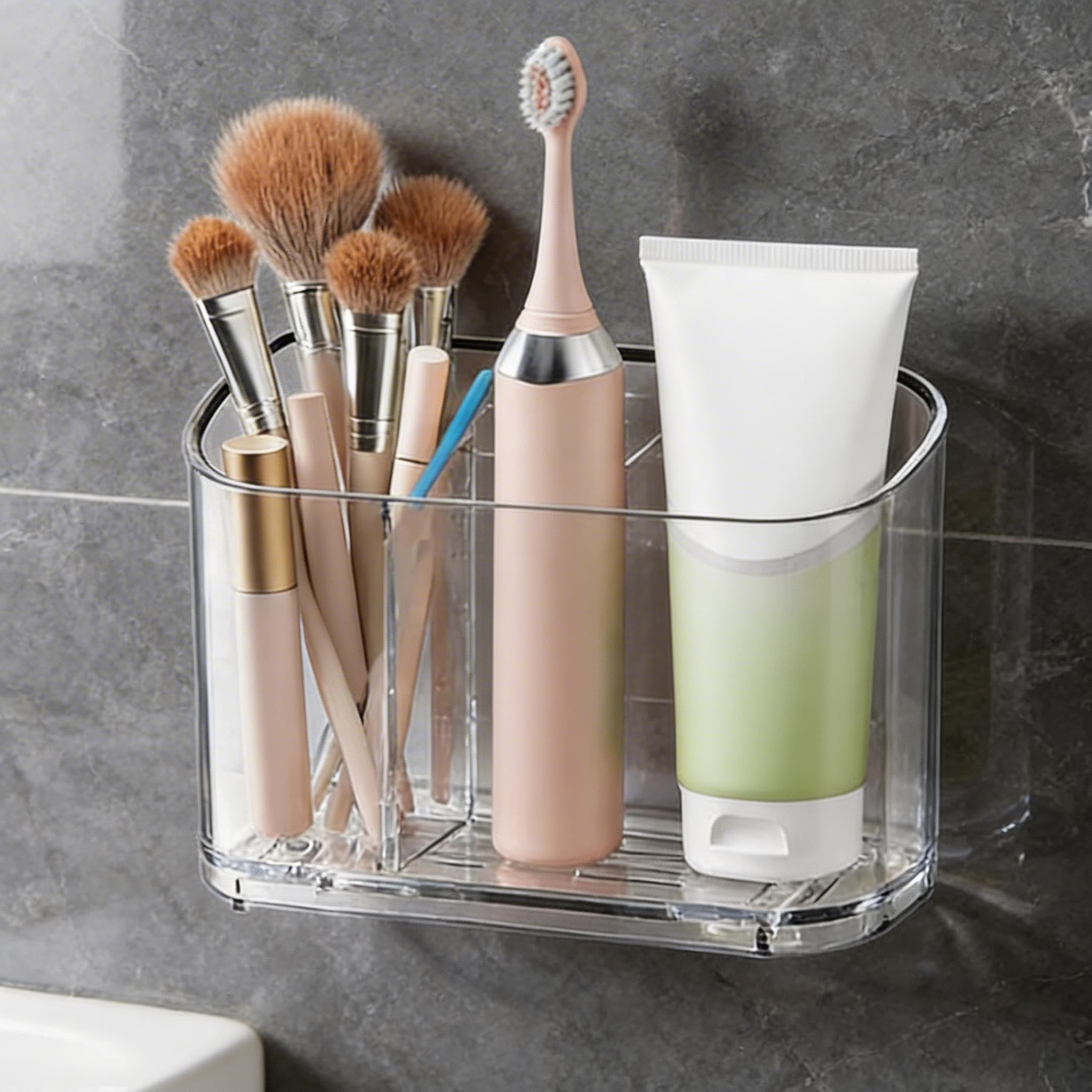 2Pcs 2-Slot Electric Toothbrush Holder Wall & Counter, No-Drill