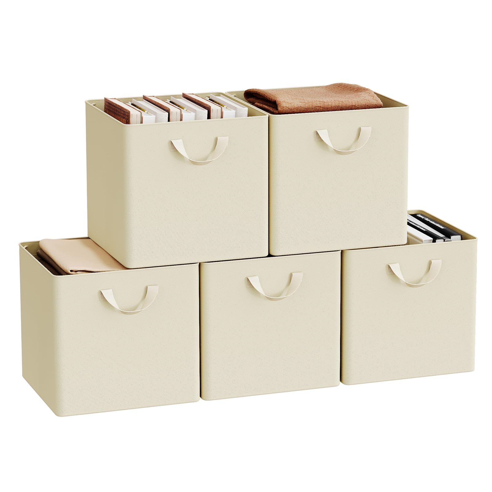 WOLTU Fabric Storage Boxes Set of 5, Collapsible Cube Baskets with Handles and Metal Frame, Wardrobe Organisers for Bedroom, Living Room, Study