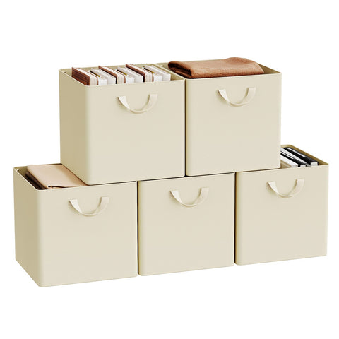 WOLTU Fabric Storage Boxes Set of 5, Collapsible Cube Baskets with Handles and Metal Frame, Wardrobe Organisers for Bedroom, Living Room, Study