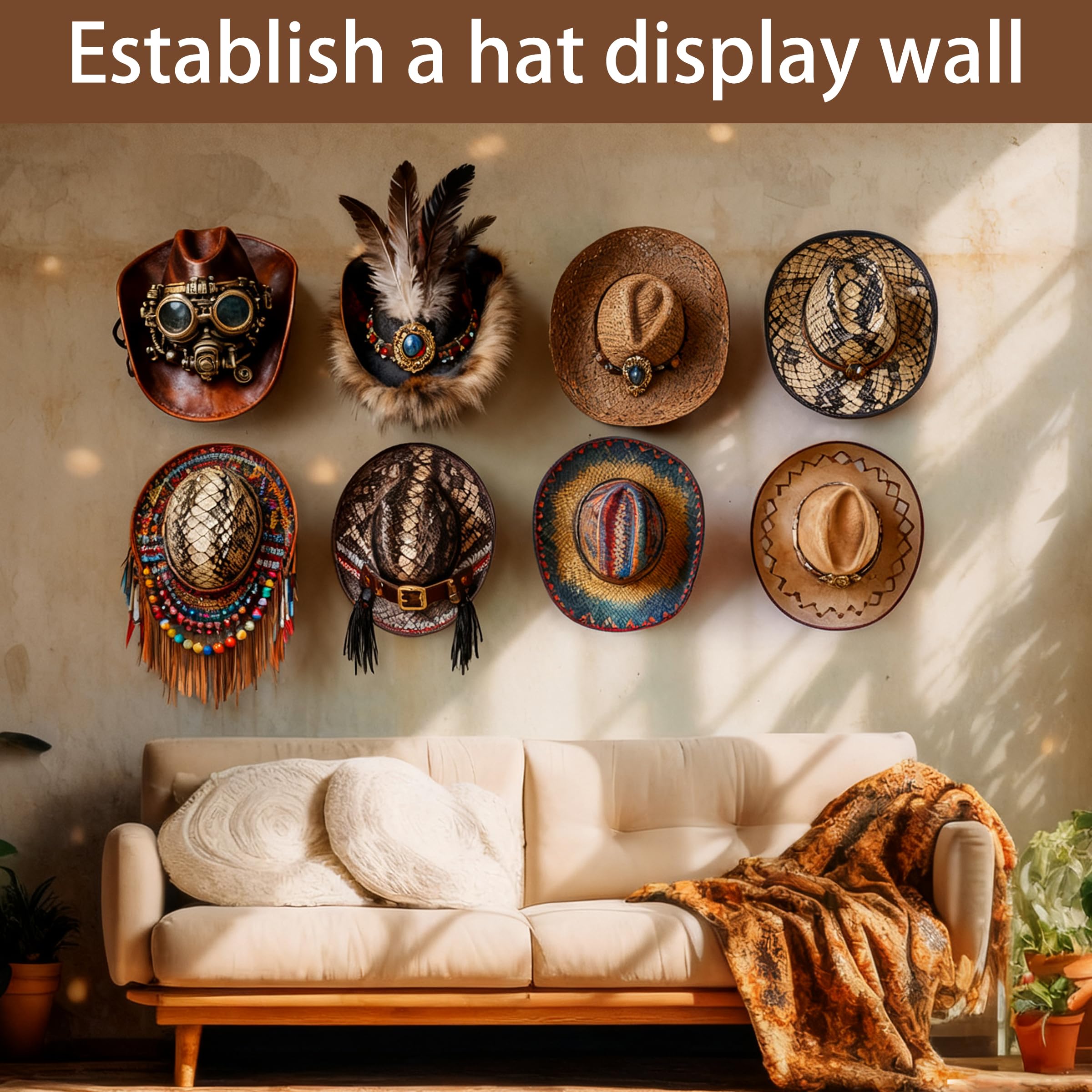 ZHABAYEN 8 Pcs Adhesive Hat Hooks,No Drilling Cap Hooks for Wall