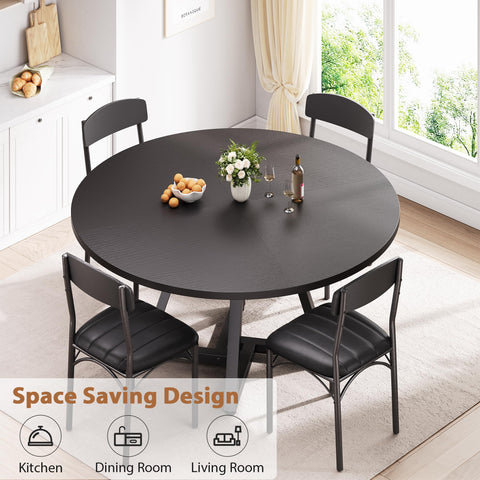 Jocoevol Round Dining Table and 4 Chairs Set of 4, Circle Dinner Table with Metal Frame, Space Saving Wood Industrial Furniture (Black, 42 inch)