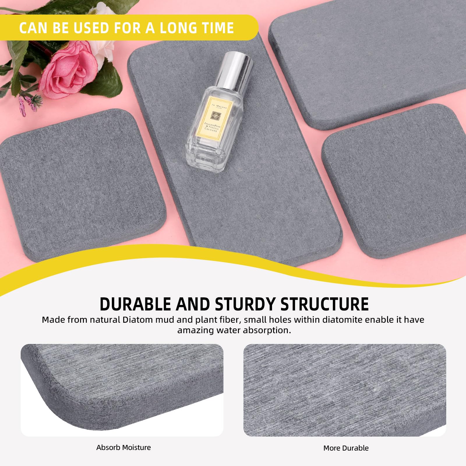 Mardatt 4-in-1 Diatomite Soap Dish Set, Water Absorbent Diatomite Tray, Diatomaceous Earth Coasters Soap Holder