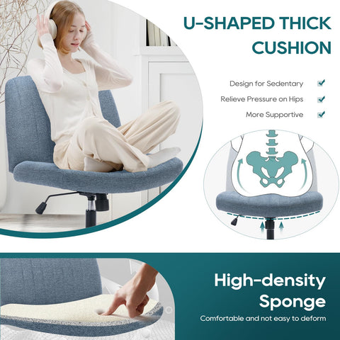 COLAMY Wide Office Chair, Padded Armless Task Vanity Chair Swivel Home Office Desk Chair 115°Rocking Mid Back Ergonomic Computer Chair for Home