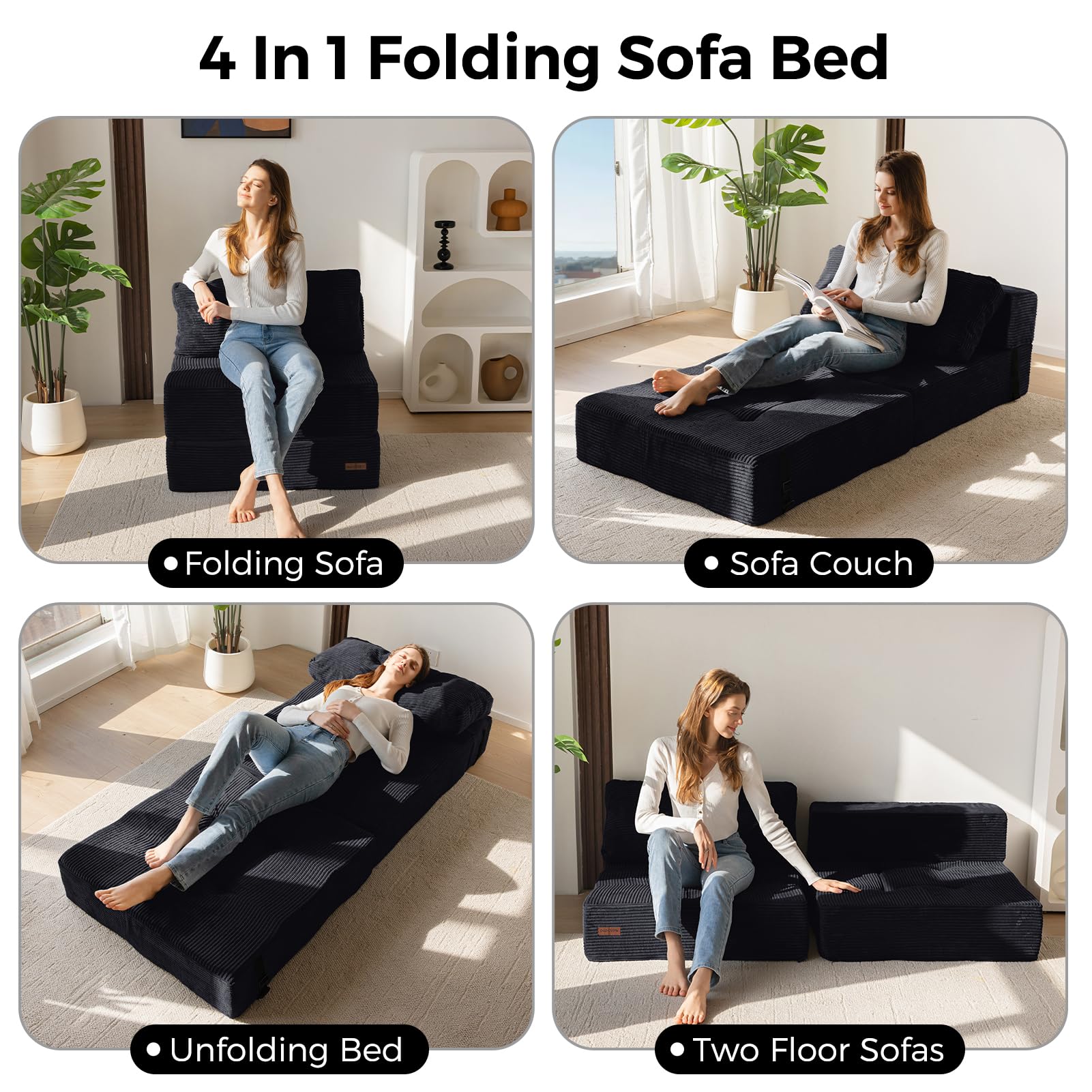 MAXYOYO Folding Sofa Bed, Convertible Sofa Bed with High-Density Support Foam, Portable 4 in 1 Fold Out Chair to Floor Lounger