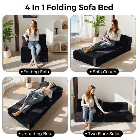 MAXYOYO Folding Sofa Bed, Convertible Sofa Bed with High-Density Support Foam, Portable 4 in 1 Fold Out Chair to Floor Lounger