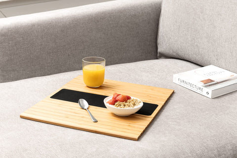 Bamboo Sofa Arm Tray - Anti-Slip, Flexible for All Armrests - Durable Couch Arm Table with Elegant Design, Natural Color, Fits Any Interiors