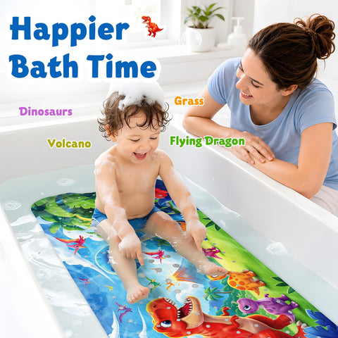 XIYUNTE Baby Bath Mats Non Slip Anti Mould, Cartoon Kids Bath Mat Non Slip, 100x40cm Extra Large Baby Shower Mat Bath Mat with Suction Cups & Drain