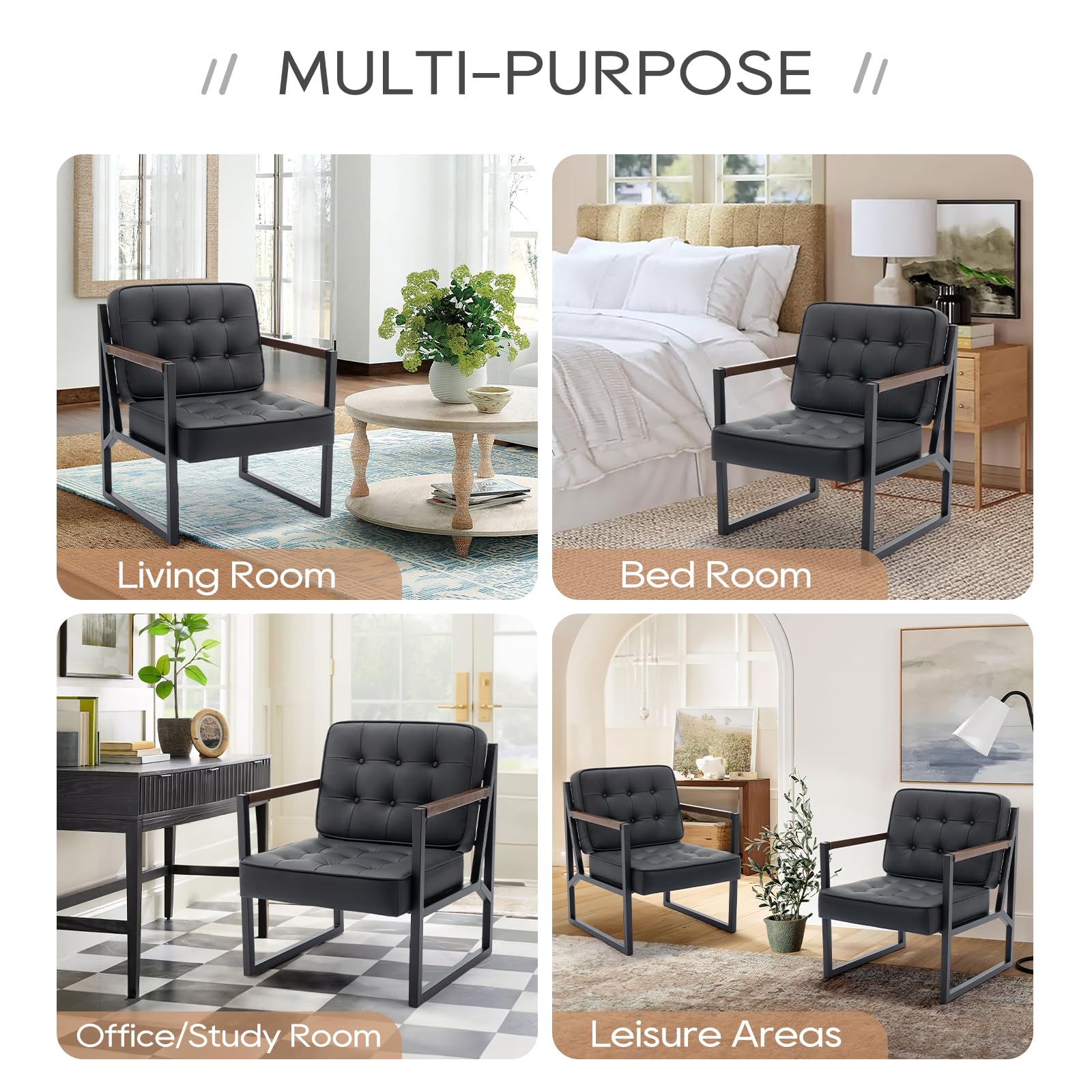COLAMY Mid Century Modern Accent Chair Set of 1, Comfy Living Room Armchair with Metal Legs