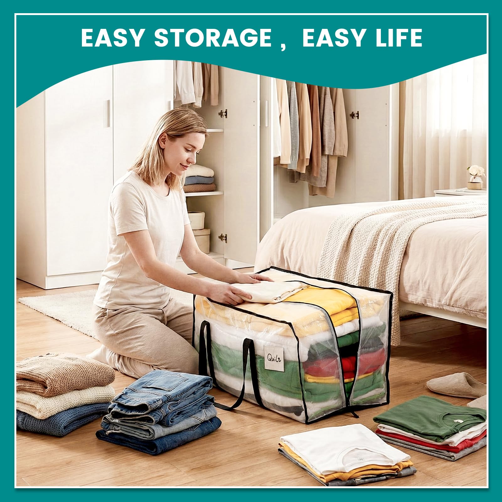 Dntorx 4 Pack 90L Moving Bags, Clear Waterproof Storage Totes