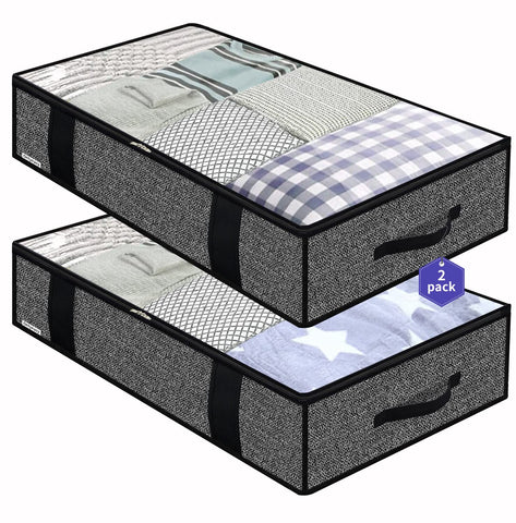 Onlyeasy 2 Pack Large Underbed Storage Bags Organizer Container with 4 Handles and 2 Zippers Blankets Clothes Duvets Foldable Storage Bags with Clear
