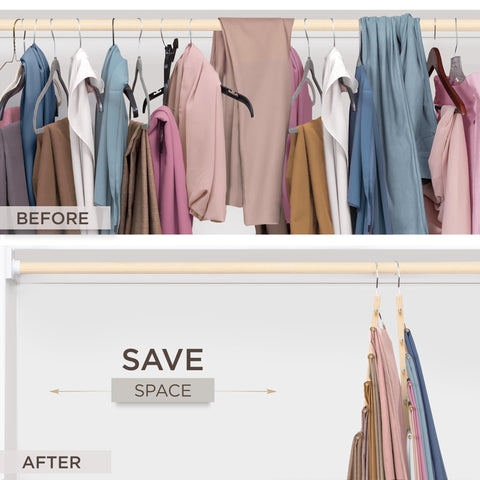 MORALVE Trousers Hangers Space Saving - European Beechwood Scarf and Jeans Hangers - Wardrobe Organiser and Space Saver Trouser Rack, Leggings Hanger