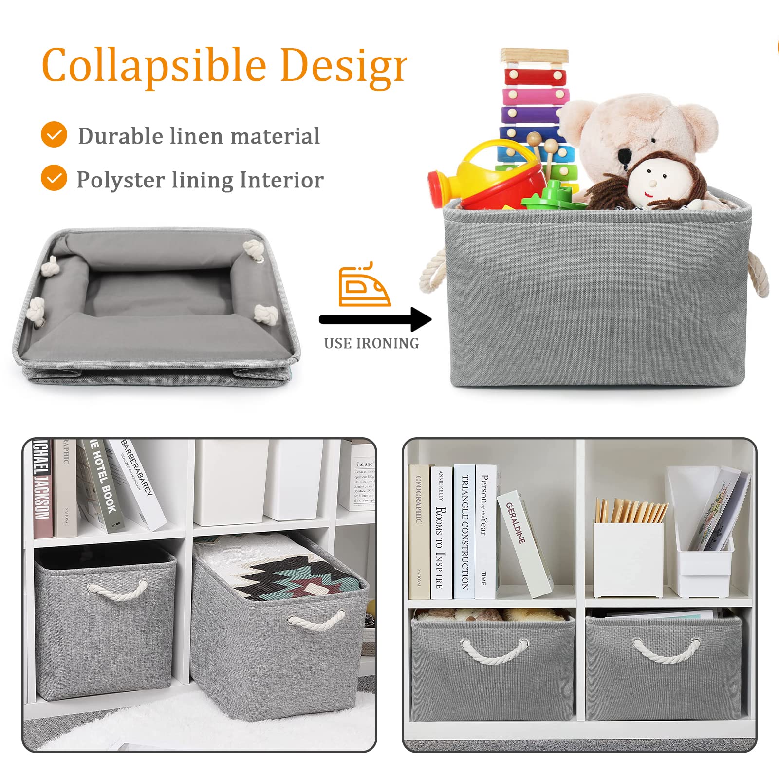 Newthinking 3 Pcs Large Storage Boxes, Fabric Storage Baskets with Handles, Foldable Home Organizer for Living Room, Laundry Room