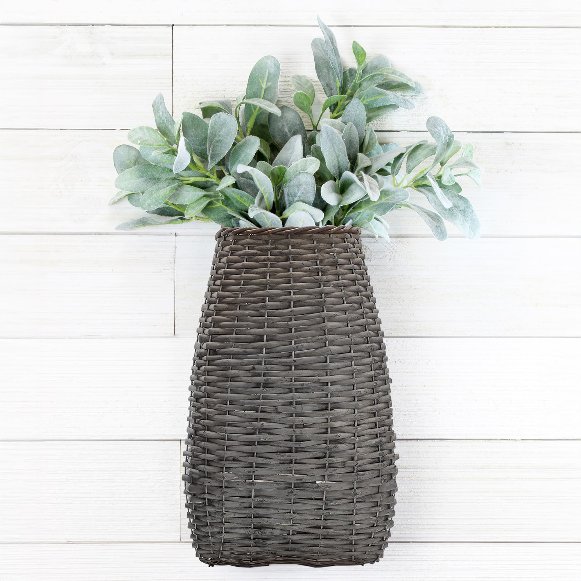 AuldHome Wall Hanging Pocket Basket; Woven Wicker Rustic Farmhouse Gray Washed Long Basket; 17 x 9 x 5 Inches