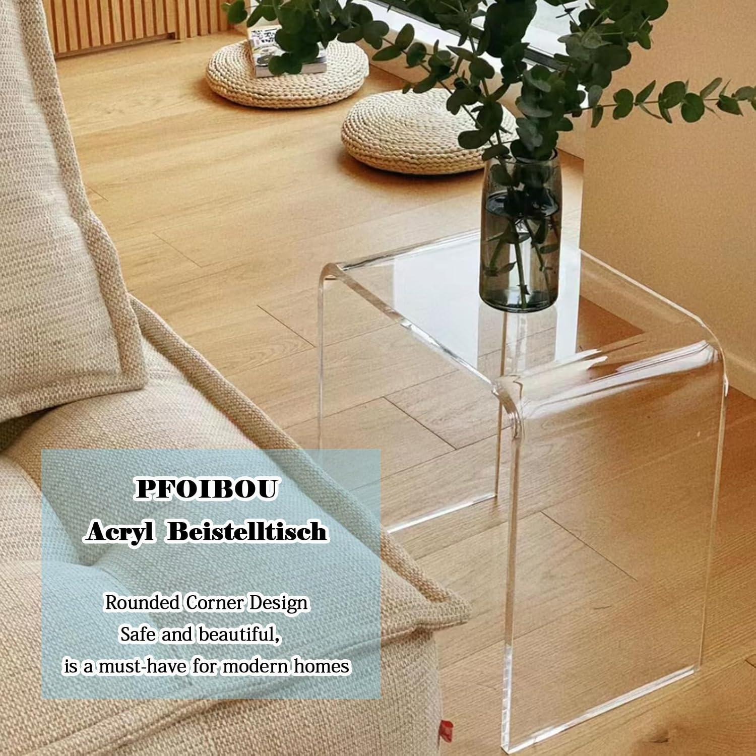 PFOIBOU Acrylic End Table Bedside Tables, Modern Acrylic Side Table, Transparent Shower Stool 40 x 28 x 40 cm, Suitable for Shower, Living Room