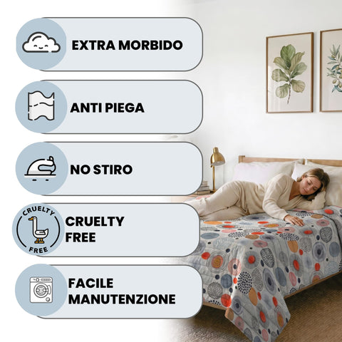 Italian Bed Linen Fantasy Printed Summer Quilt, Polyester Filling, Acquerello, 260 x 270 cm