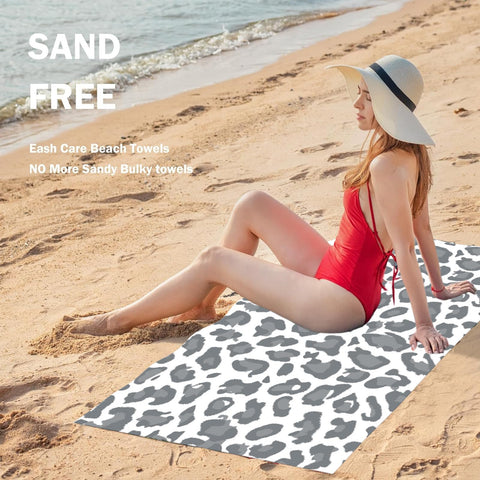 Large Quick Dry Microfibre Beach Bath Towel for Adult,Double Sides Pink Spots Leopard Sand Free Beach Towel with Bag,Lightweight Gym Yoga Sports