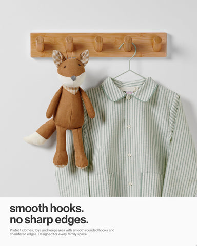 LARHN Wooden Wall-Mounted Coat Rack - 5 Coat Hooks, 42cm