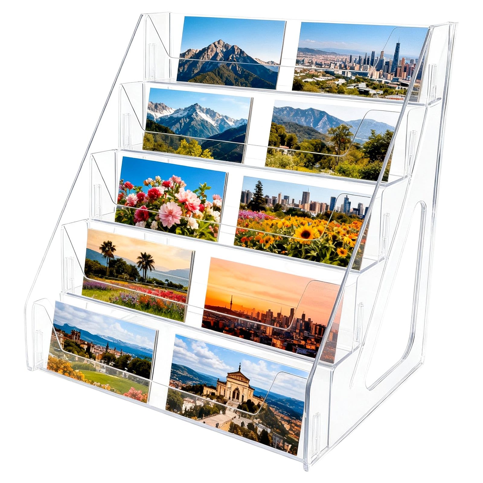 lasuroa 5-Tier Greeting Cards Display Stand, 30cm/11.8in Clear Tiered Trading Cards Holder, Multi-Purpose Organizer Rack for Postcards, Stickers