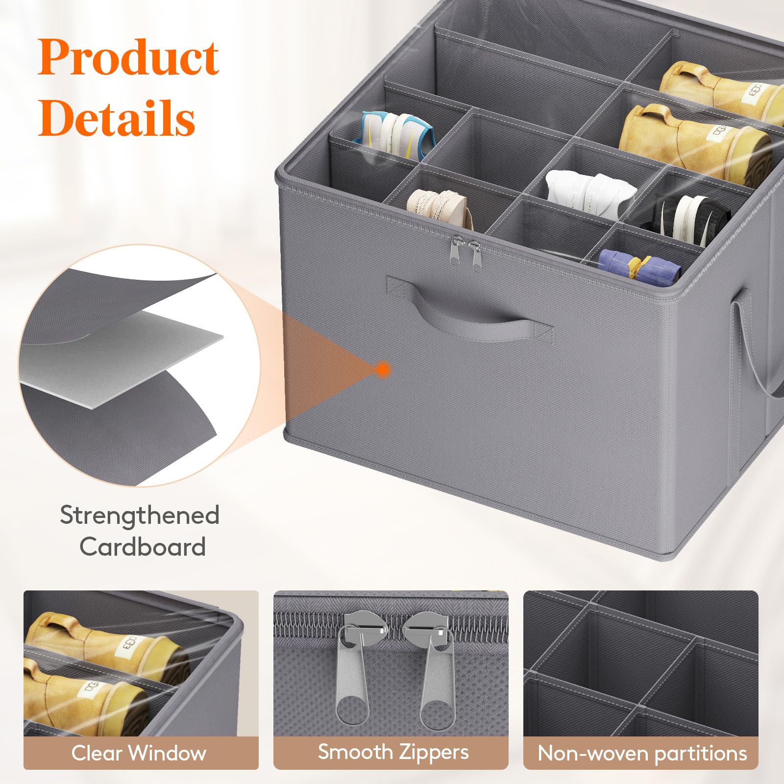 Lifewit Shoe Storage Organiser for Closet, Holder Box, 1 Pack, Gray