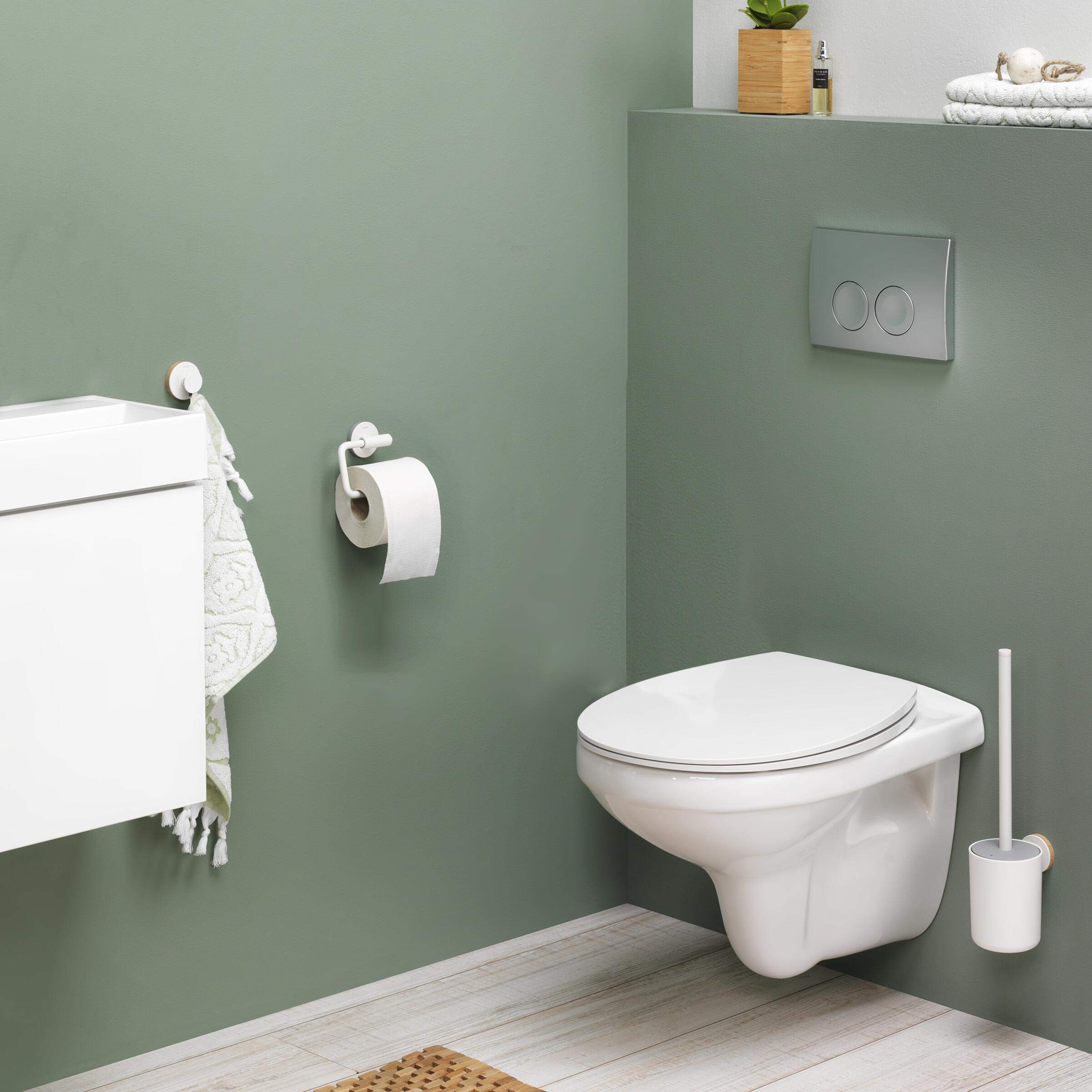 Tiger Urban Toilet accessories set - Toilet brush and holder - Toilet roll holder without cover - Towel hook - White