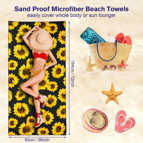 Violetpos Sunflower Print Beach Towel, Extra Large 180x90 cm 250GSM Microfibre, Sand Free Quick Dry