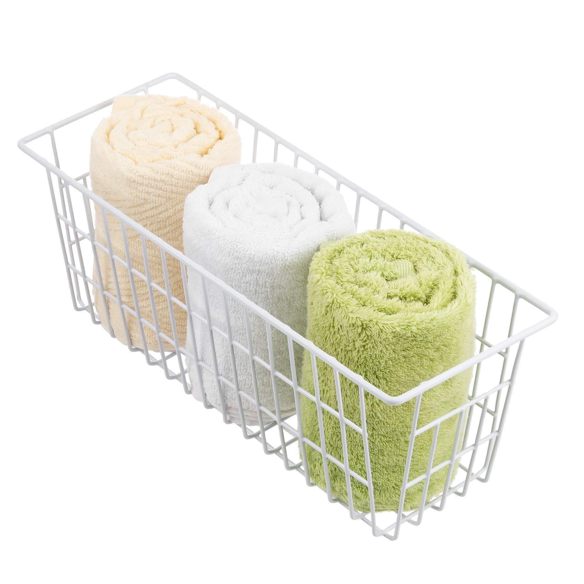 iPEGTOP Metal Wire Food Storage Organizer Bin Basket with Handles. Narrow Kitchen Refrigerator Storage Basket for Kitchen Cabinets, Pantry, Bathroom