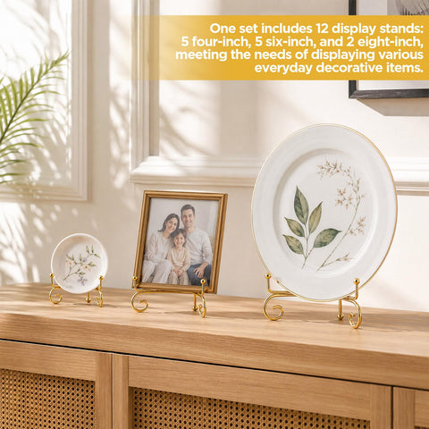 12 Pack Plate Stand for Display Plate Holder 4&6&8 Inch Gold Display Stand