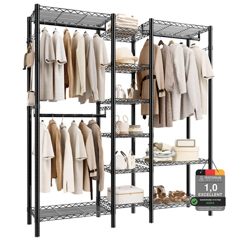 AQRA Metal Open Wardrobe, Heavy Duty Clothes Rail, 4 Assembly Ways, Black